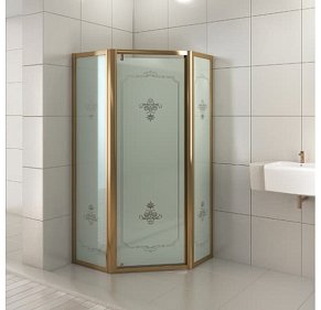 Affetto Душевые ограждения Calypso 900*900*1900  С МАТОВЫМ СТЕКЛОМ (1 подв. + 2 неподв.) БРОНЗА