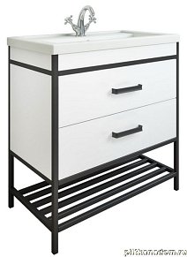 Sanflor Норд Тумба 80 с раковиной Como 60 (Cersanit), Белая, Черный муар 80х45х85,5