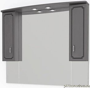 Какса-А Патина 4490 Зеркало + Шкаф 120, с подсветкой, Серый с черным 120х100х22,6