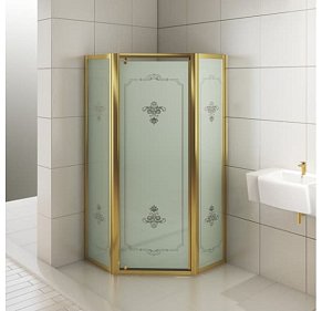 Affetto Душевые ограждения Calypso 1000*1000*1900  С МАТОВЫМ СТЕКЛОМ (1 подв. + 2 неподв.) ЗОЛОТО
