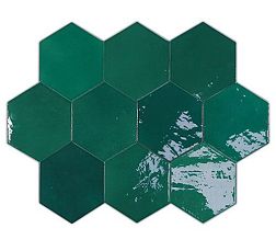 Керамическая плитка Wow Zellige Hexa 122086 Emerald Зеленая Глазурованная Настенная плитка 10,8х12,4 см